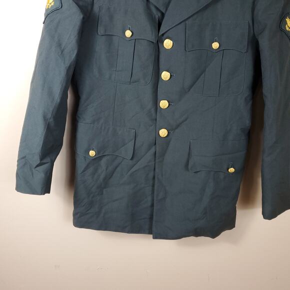 Vintage Army Green Service Coat Blazer Gold Tone Hardware Wool Blend 38R - Picture 3 of 12